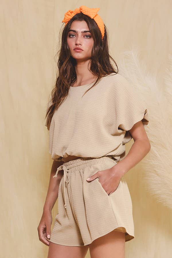 BUCKETLIST INC - Wholesale Knit Top - Women's - T2304-1 Bubble Hem And Sleeve Textured Crop Top17