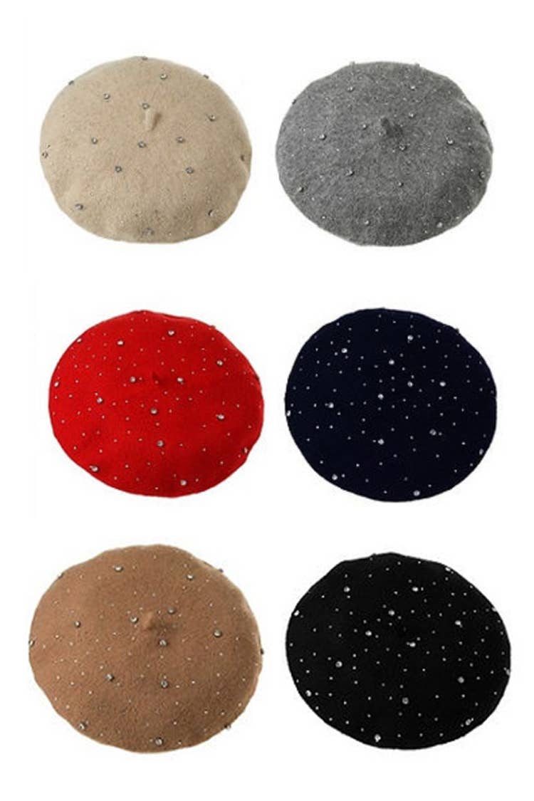 Artini Accessories - Wholesale Beret - Women's - Rhinestone Accent Fashion Beret Hat1