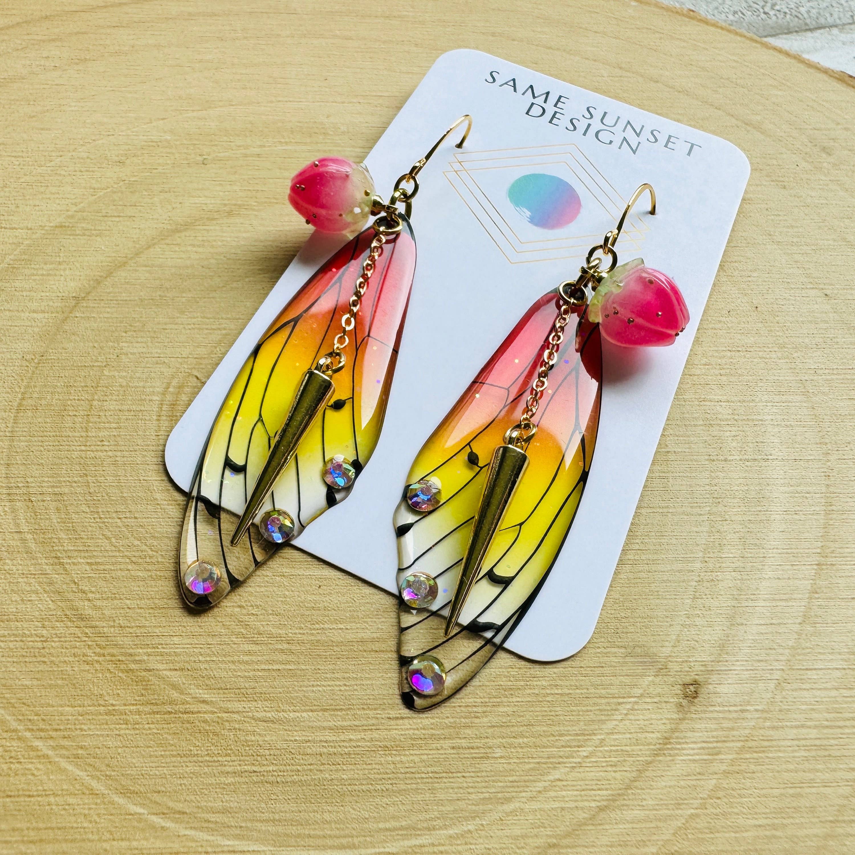Same Sunset Design - Vente Boucles d'oreilles pendantes - Boucles d'oreilles gothiques punk avec ailes de papillon et de fée9
