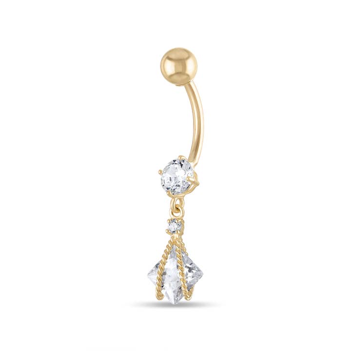 Zahav Jewelry - Wholesale Belly Ring - 10kt Solid Gold | CZ in Cage Design I Naval Ring | Belly Button Rings | Body Jewelry | Dangle Belly Ring | Everyday Jewelry