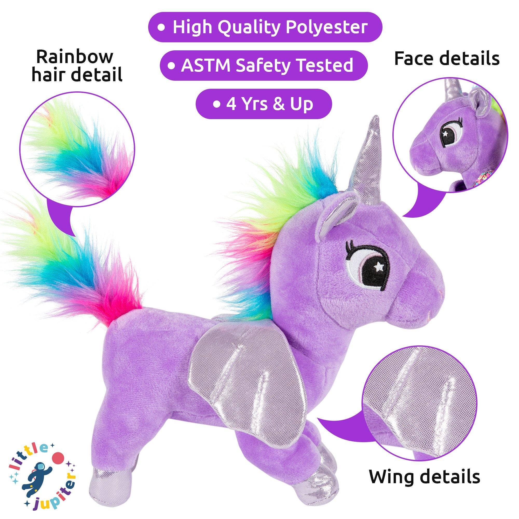 AYK Brand – wholesale Stuffed/plush toy – Kids & baby – Little Jupiter Pet Plush Set with Bag - Purple/Rainbow Unicorn3