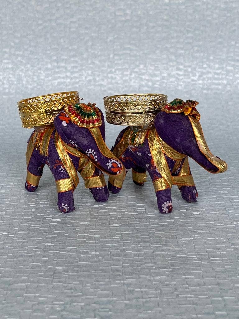 El'Cobre-Ecozonelifestyle - Venta al por mayor Candelabros - Set de 2 portavelas artesanales en forma de elefante para vela tealight24