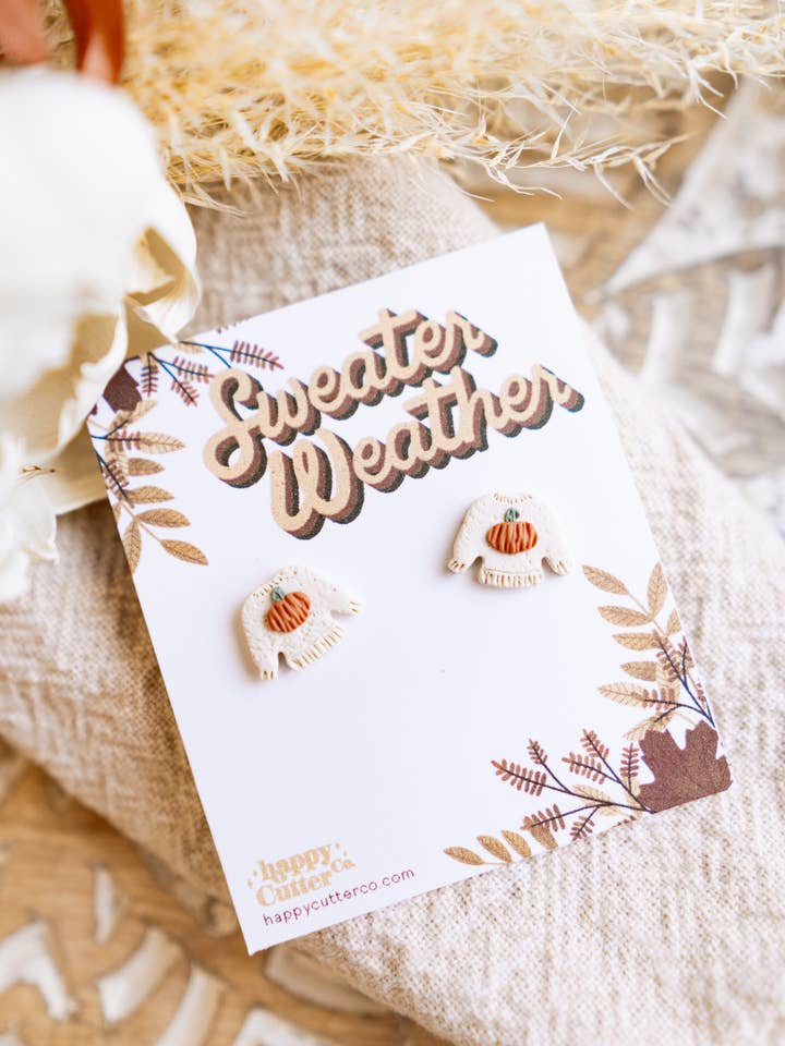 Cute Fall Stud Earrings | Sweater Weather Pumpkin Clay Stud for wholesale by Happy Cutter Co