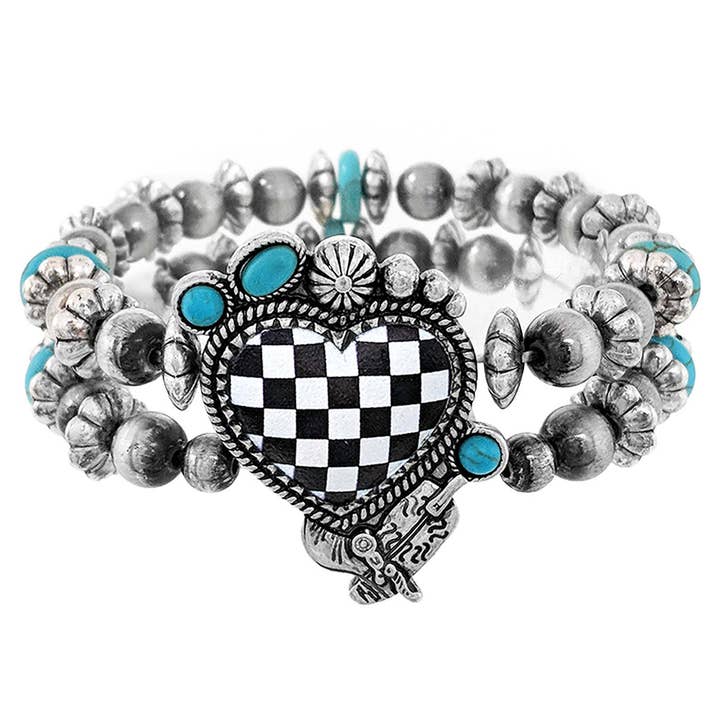 Heart Checked w/Semi Stone Layered Bracelet for wholesale by Fashion City