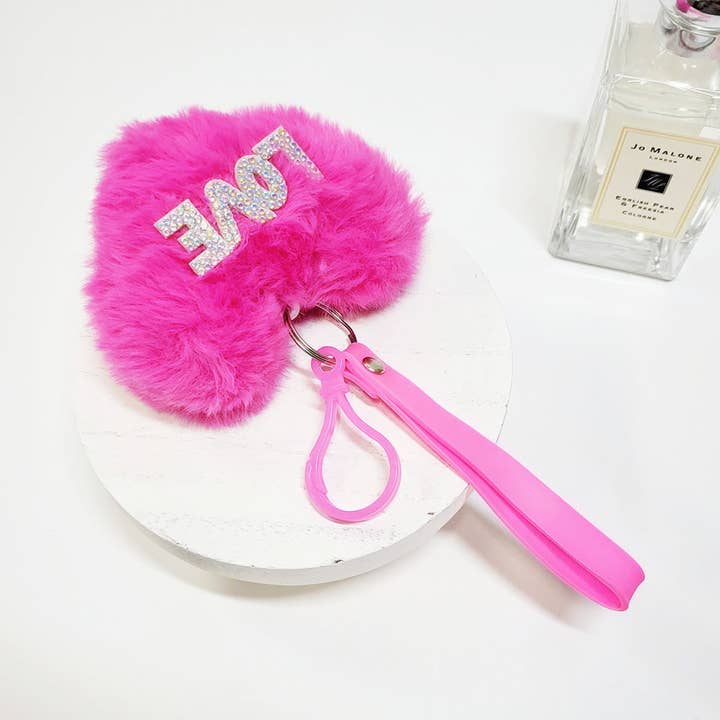 Assorted Color Valentines Day Love Heart Pom Pom Keychain for wholesale on Faire3