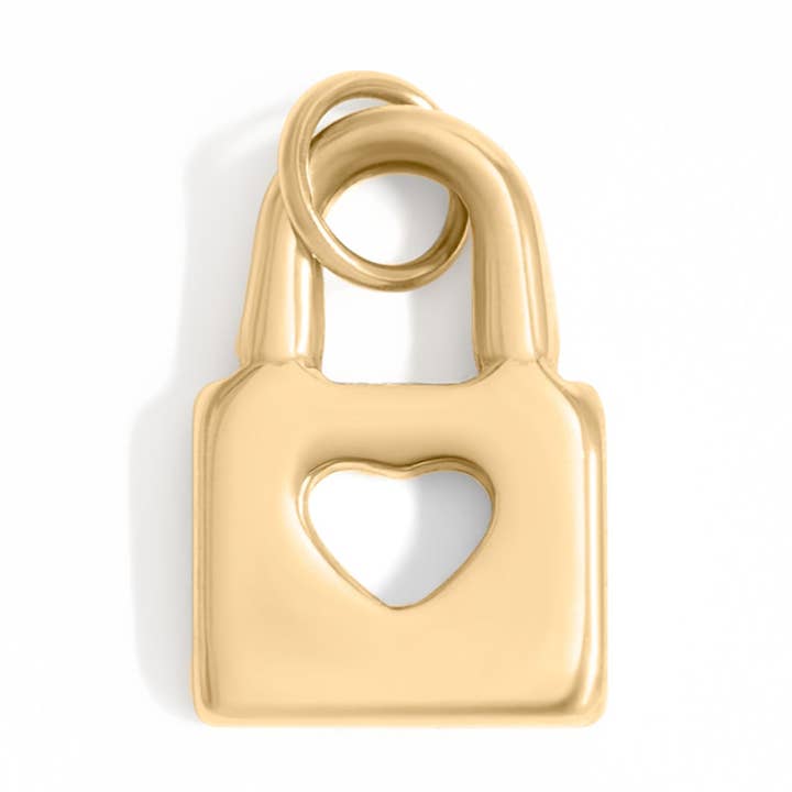 WJW - Wholesale Individual Charm/Pendant - 18K Gold PVD Stainless Steel Padlock with Heart Charm7