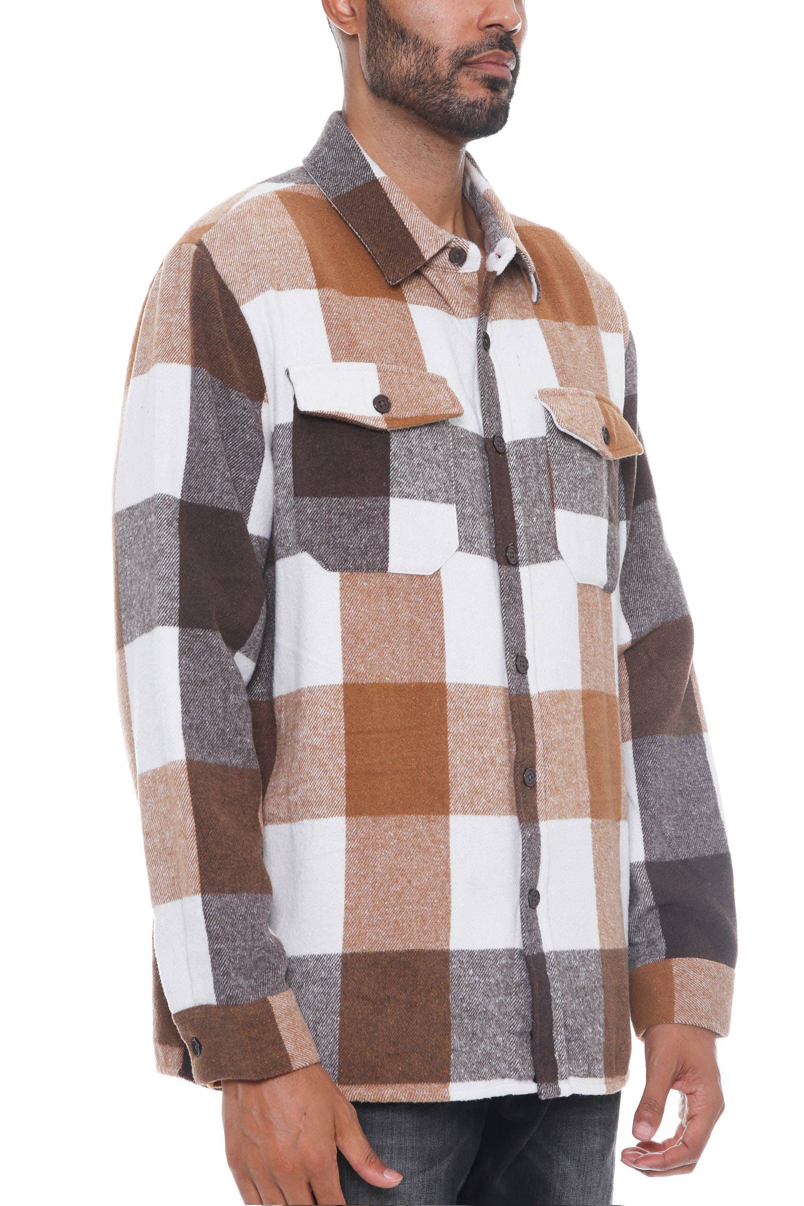 WEIV - Vente Veste-chemise – homme - Manteau en flanelle souple à carreaux pour hommes4