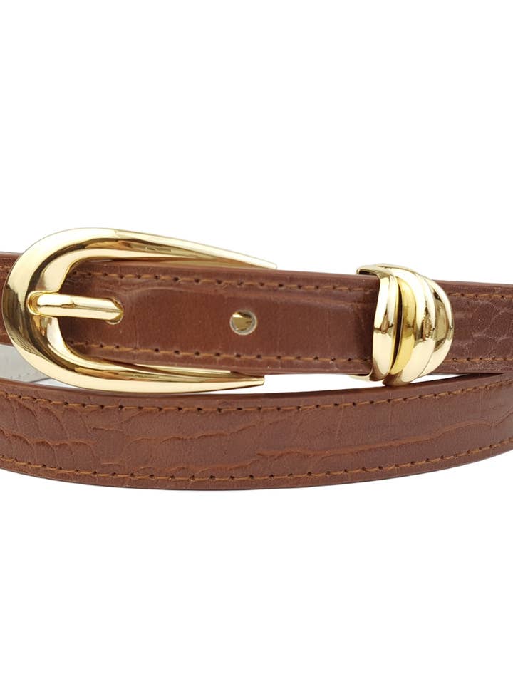 Alligator-Print Skinny Gold Buckle Belt for wholesale by Axesoria West