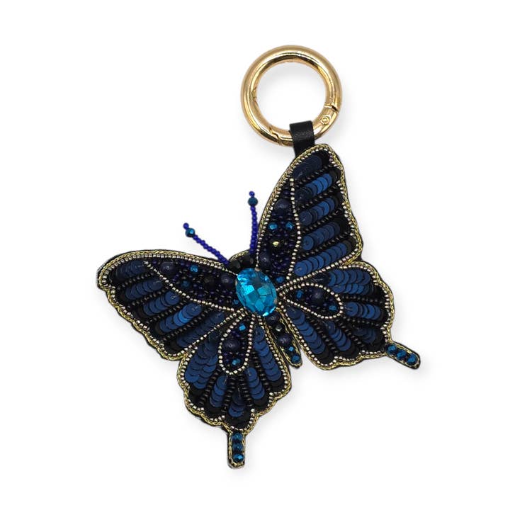 Blue Sparkle Ombre Beaded Swallowtail Butterfly Bag Charm for wholesale by Narratives The Line