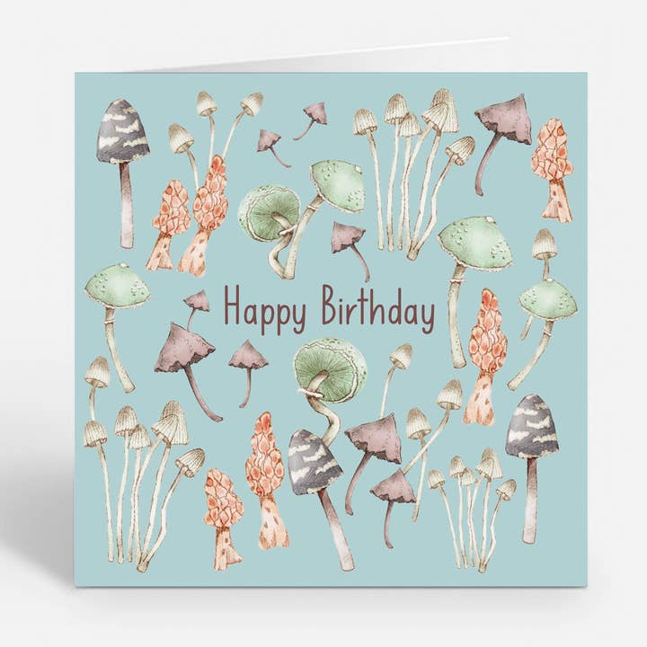 Birthday Card with Mushroom Illustrations for wholesale by Ilana Ewing Designs