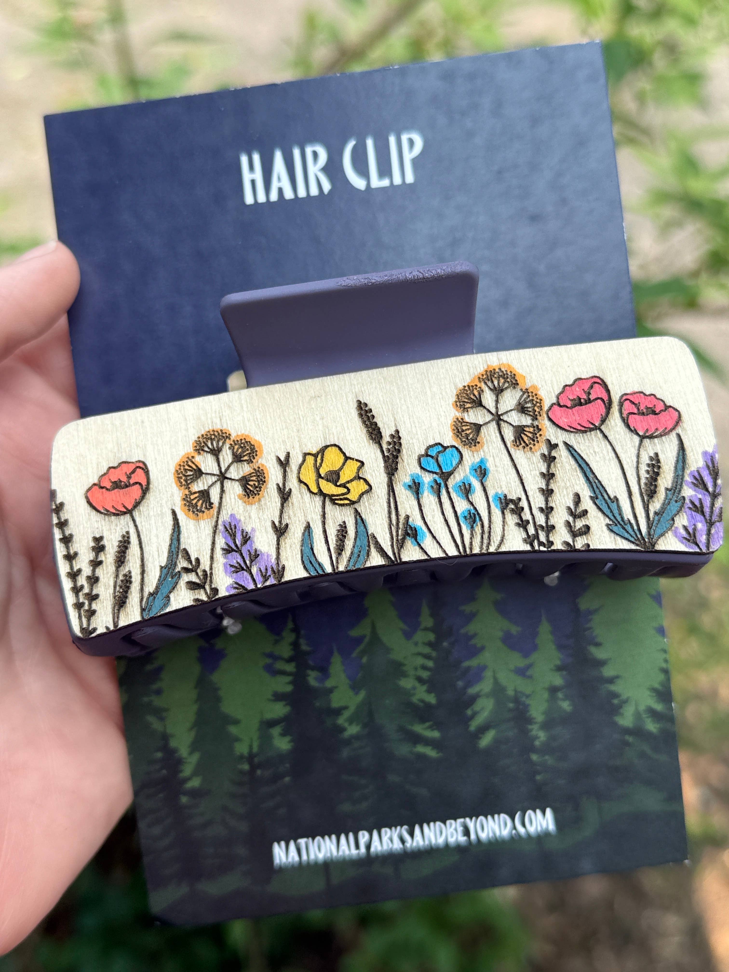 National Parks and Beyond - Wholesale Hair Clip - Women's - Flower Garden Wooden Claw Hair Clips in 2”, 4”, 5 inch0