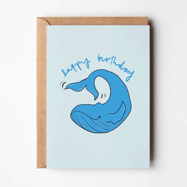 Happy Birthday Whale - Carte d'anniversaire bleue pour garçons pour la vente par Bellynam Studio