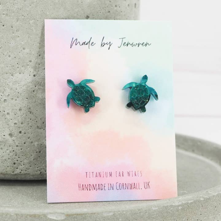 Green galaxy sea turtle studs for wholesale by MadebyJenWren