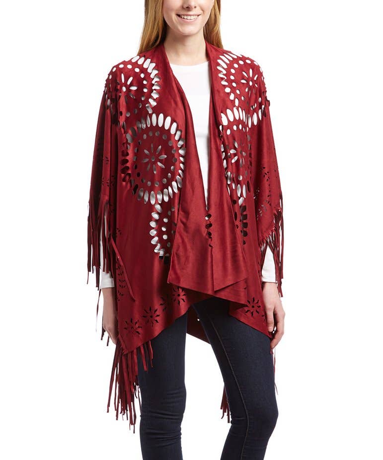 Raj Trading & Imports (USA) Inc. – wholesale Poncho – Women's – Willa Faux Suede Western Style Poncho Ruana4