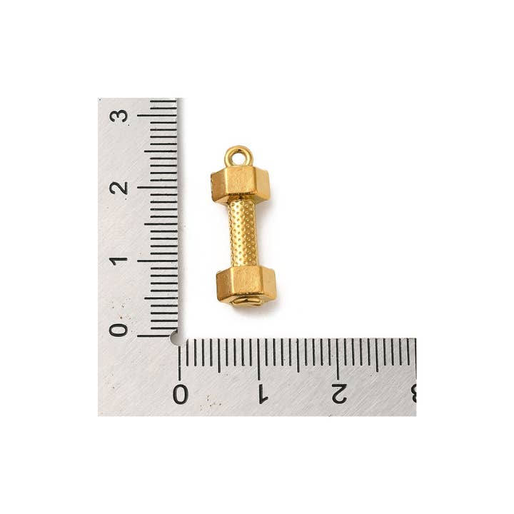 The Charm Bar Company - Wholesale Individual Charm/Pendant - * Gold "Work it Out" Dumbbell Charm2