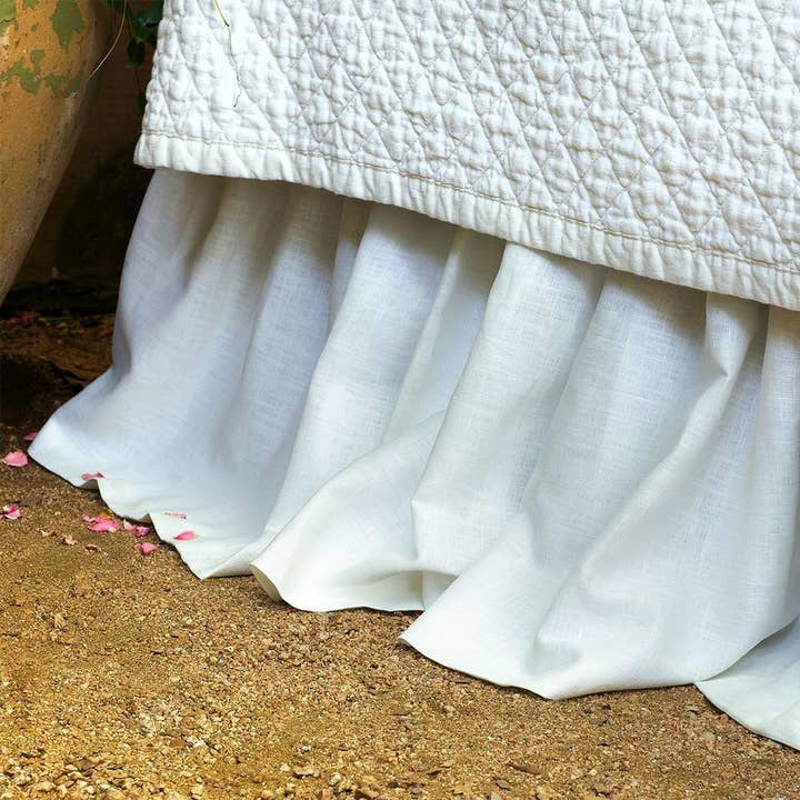Emily Gathered Bed Skirt / White Linen 3/22X86 for wholesale by Lili Alessandra