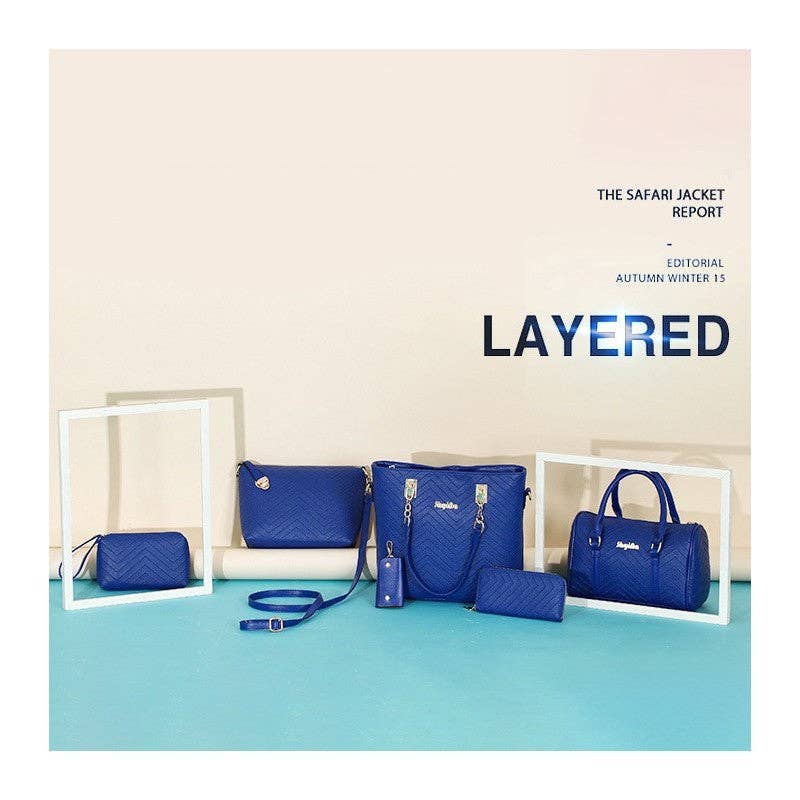 ShieldChic – wholesale Väska med handtag – Dam – 6-Piece Solid färg präglade handväska Set11