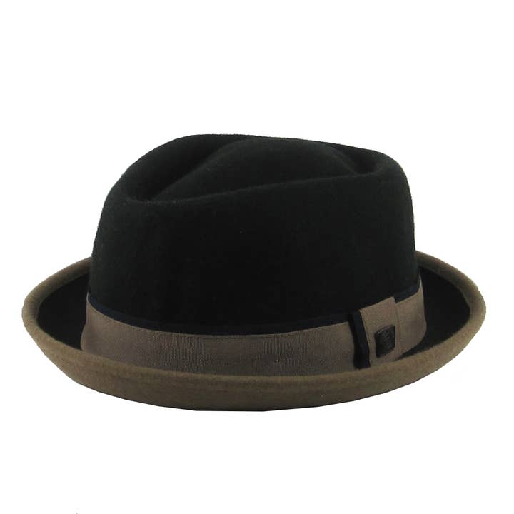 Chapéu Porkpie de Feltro Bicolor com Coroa de Diamante Edward - Caqui por atacado de Dasmarca Hats