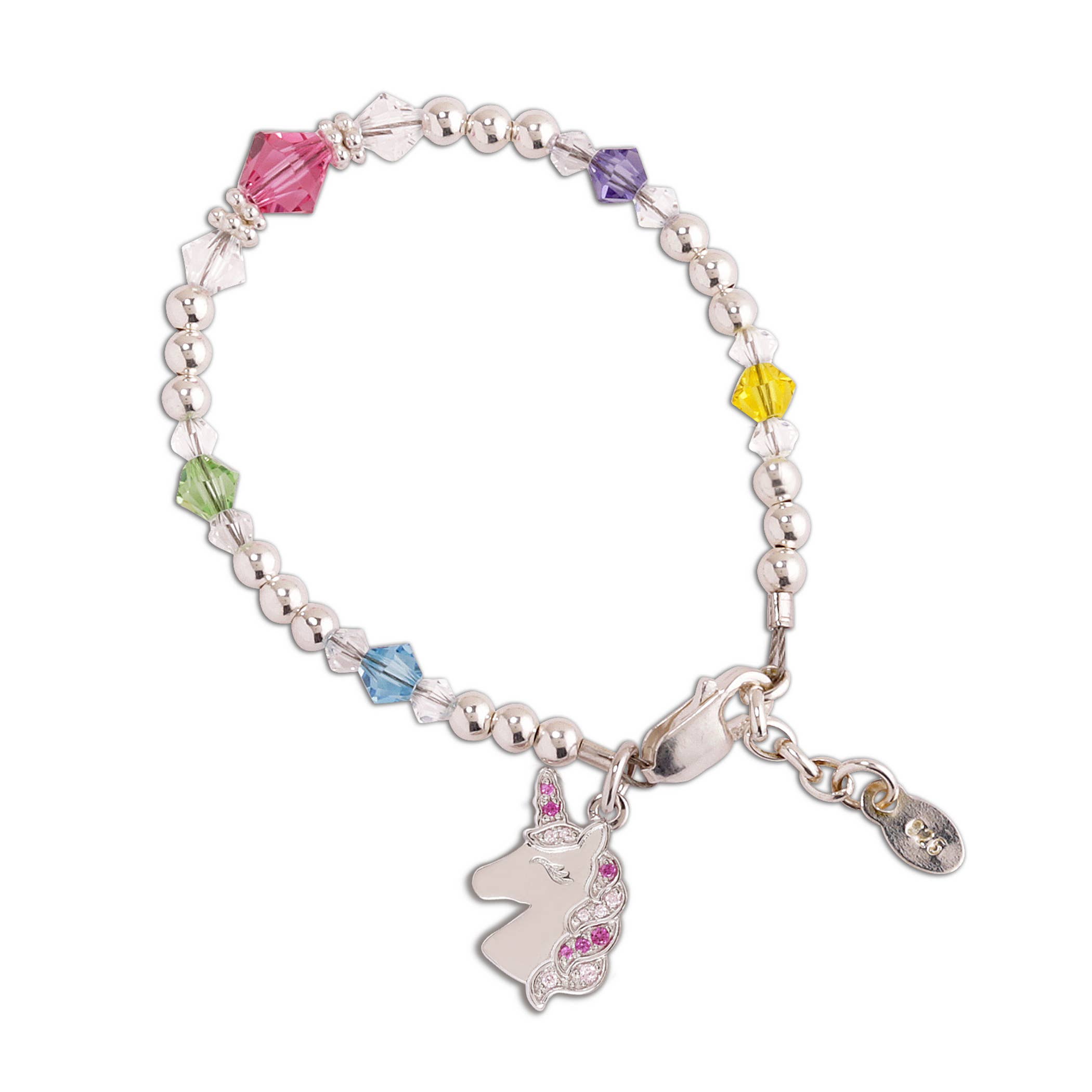 Cherished Moments - Venta al por mayor Pulseras de abalorios/colgantes - Pulsera de plata de ley con diseño de unicornio arcoíris, regalo para niñas1