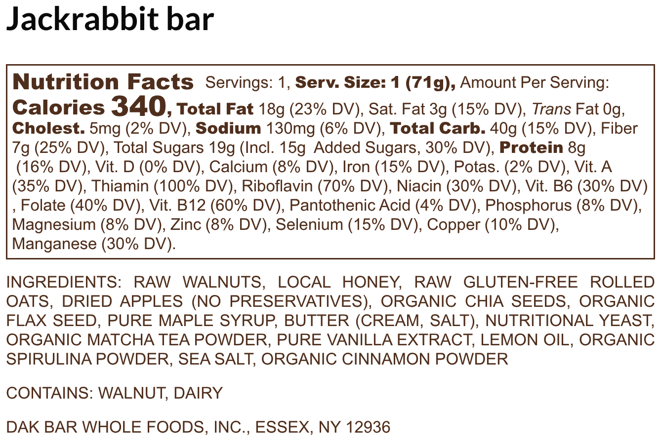 Dak Bar - Wholesale Snack Bar - Jackrabbit Bar - Walnut, Apple, Maple & Matcha Snack Bar3