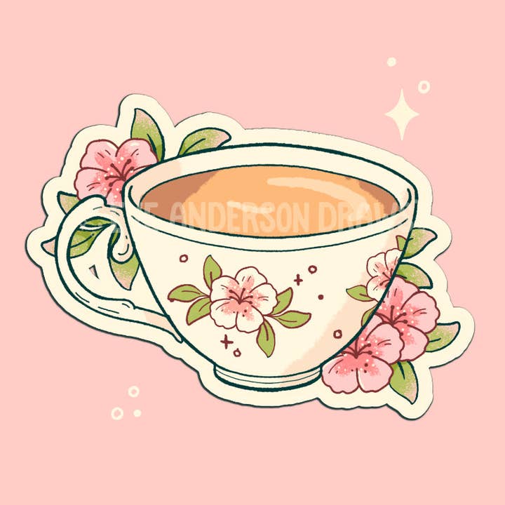 Tea Cup Sticker for wholesale by Eve Anderson Draws