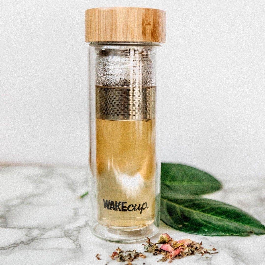 Global WAKEcup - Vente Passoires à thé/infuseurs - Infuseur à thé en verre avec couvercle en bambou biologique2