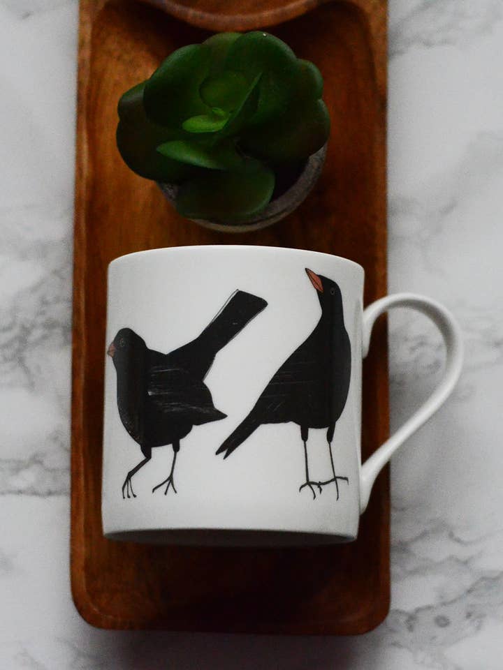 Black Bird Fine Bone China Mug for wholesale by Dimbleby Ceramics
