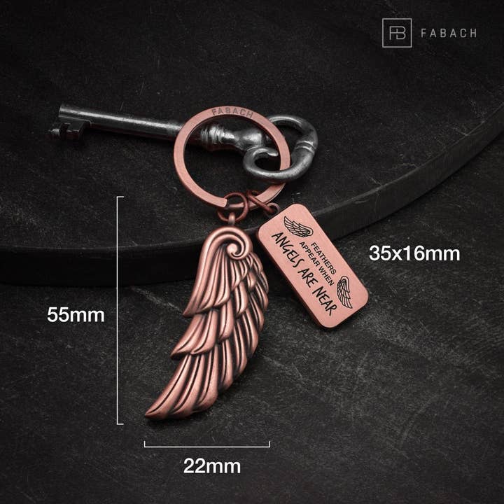 FABACH – Die Schlüsselanhänger-Schmiede - Wholesale Keychain - Unisex - Angels Angel Wing Key Ring - Engraved with Message “Feathers Appear When Angels Are Near” Angel Wing Lucky Charm9