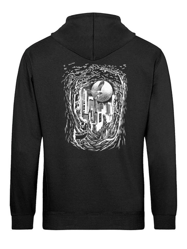 Stadt im Wald Front- & Backprint - Unisex Basic Organic Hoodie für den Großhandel von Uwaldu