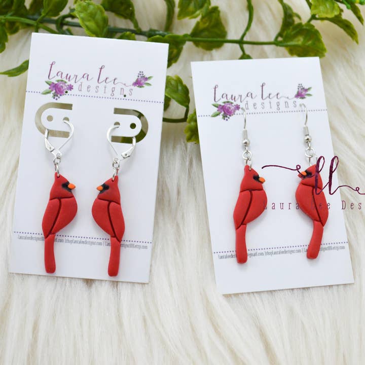 Bird Clay Earrings || Cardinal for wholesale by Laura Lee Designs