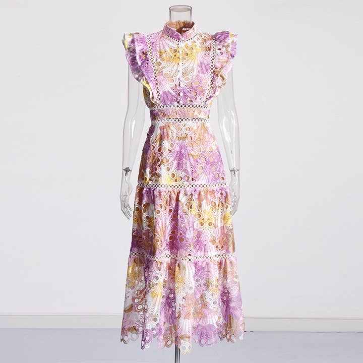 Productseeker - Wholesale Dress - Women's - DR424Y Elegant Floral Embroidered Lace Sleeveless Midi Dress