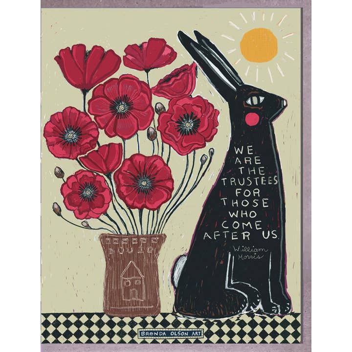 Bunny and Poppies. Brenda Olson for wholesale by Blueberry Road Cards