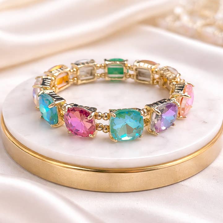 StarryNYC - Wholesale Charm/Dangle Bracelet - Cushion Cut Glass Crystal Linked Stretch Bracelet42
