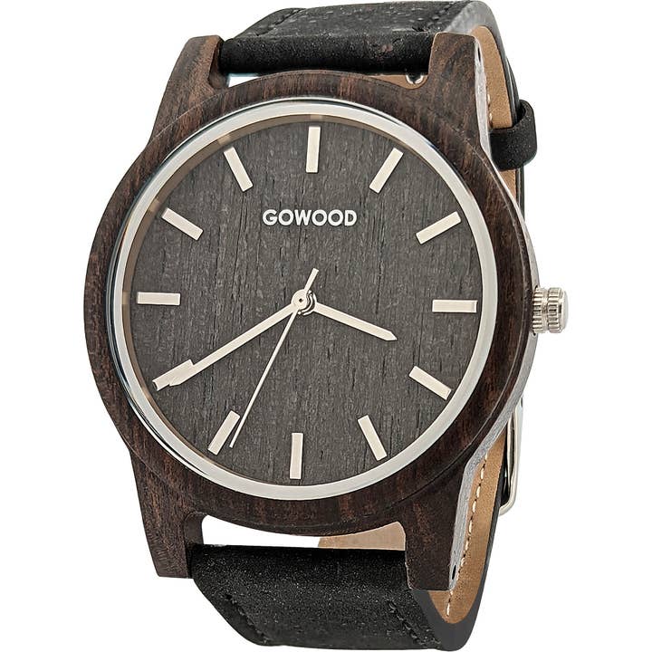 GOWOOD - Venta al por mayor Reloj de pulsera - Hombre - Reloj de madera de sándalo negro con correa de corcho real
