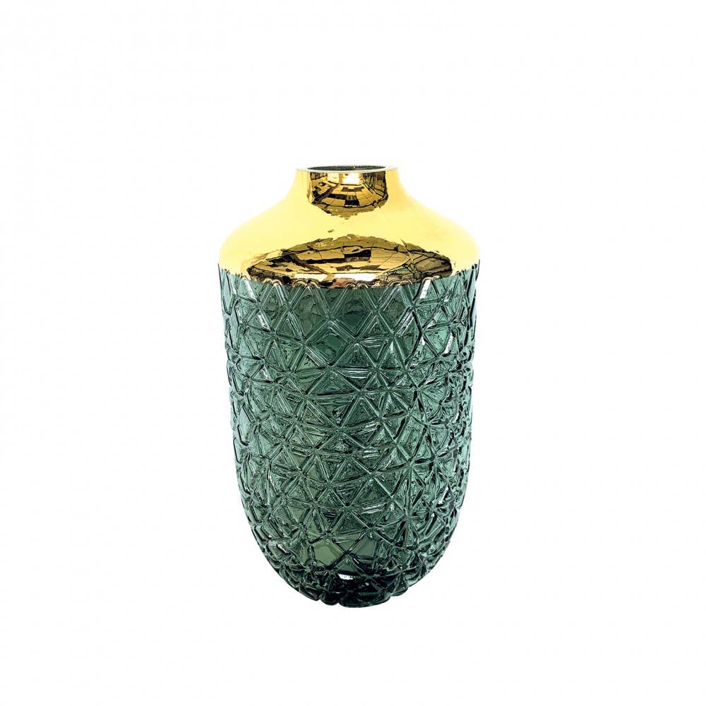 AULICA – Großhandel Vasen – Grüne Vase mit goldenem Rand, 16 x 29 cm