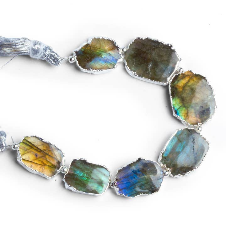 15x12mm Silver Leafed Labradorite Nuggets 4.5 inch 7 beads for wholesale by The Bead Traders