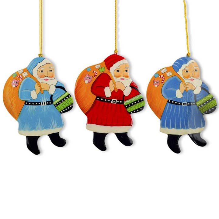 Set of 3 Vintage Style Santa Wooden Christmas Ornaments for wholesale by BestPysanky