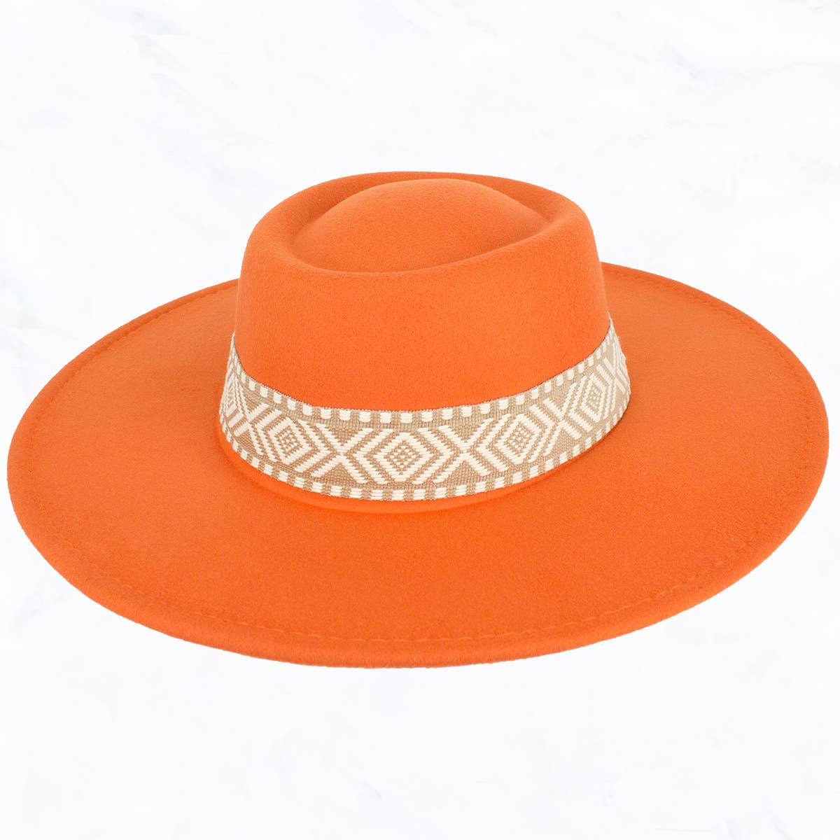 Suzie Q USA - Wholesale Fedora - Women's - Big Brim Concave Top Aztec Pattern Belt Jazz Hat5