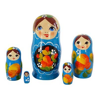Golden Cockerel - Vendita all'ingrosso Bambola - Bambini - Bambola Babushka Art Azzurra 5 pezzi/10,2 cm