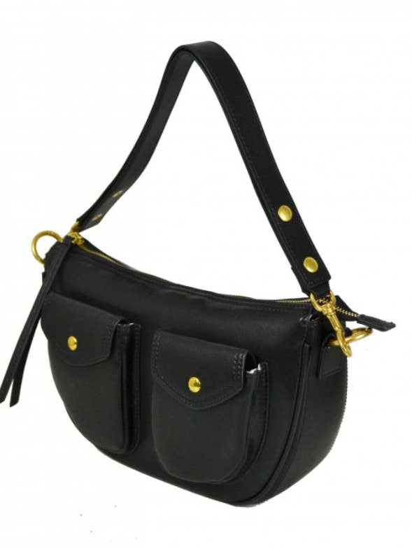 IT2PB Italian Black Leather Shoulder Bag Pocket JIJOU CAPRI for wholesale by JIJOU CAPRI