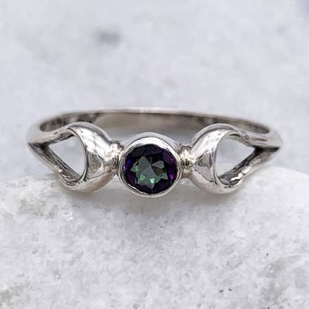 Sterling Silver Triple Moon Ring, Mystic Topaz for wholesale by Goddess Design Studio