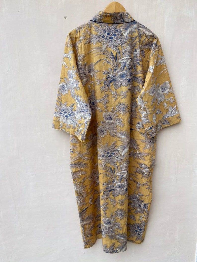 bhavnas boutique - Wholesale Robe - Women's - Beach Robe Cotton Hand Block Print Cotton Kimono Bath Robe 2