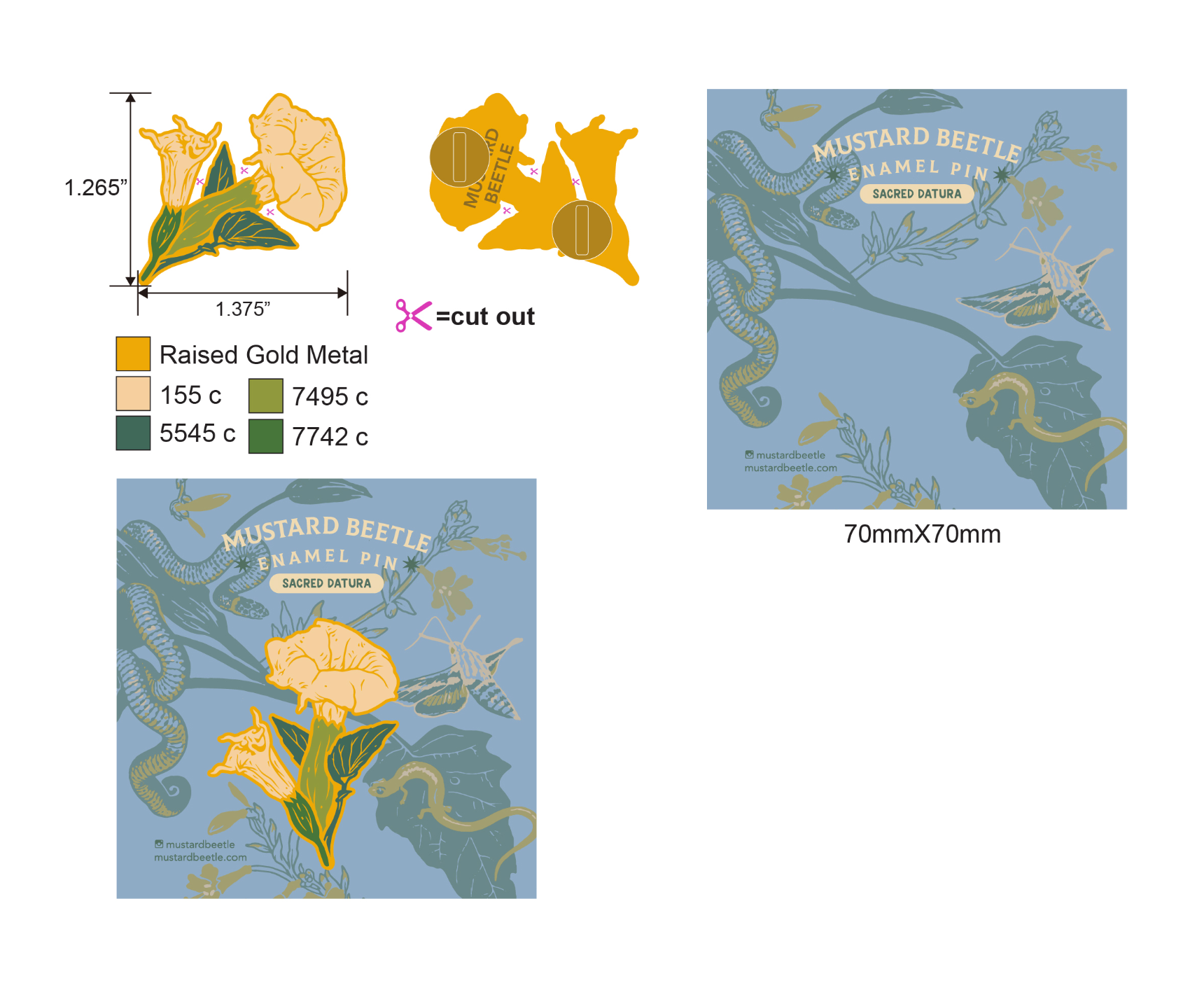 Mustard Beetle - Wholesale Lapel pin/button - Enamel Pin: Datura 1.25"4