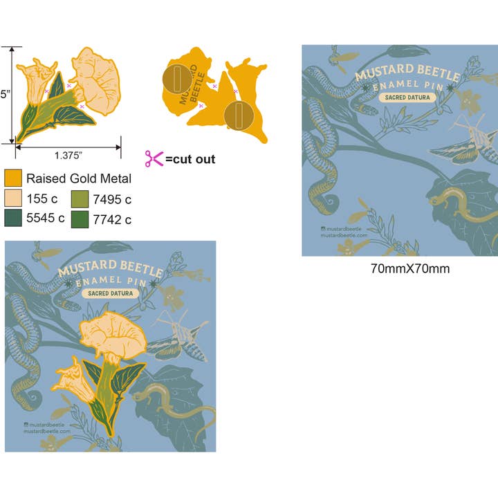 Mustard Beetle – wholesale Lapel pin/button – Enamel Pin: Datura 1.25"4