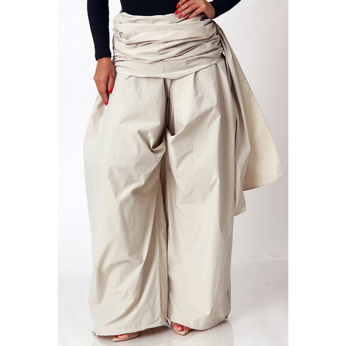 BEIGE SCULPTED DRAPE BALLOON PANTS for wholesale on Faire0