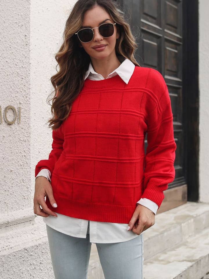 NINEXIS - Wholesale Knit Sweater - Women's - CWOSWL1799_Crew Neck Long Sleeve Pullover Sweater4
