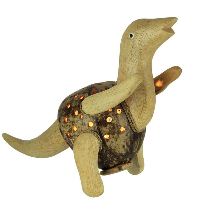 Lampada Dinosauro in Guscio di Cocco Riciclato Artigianale in Legno per la vendita all'ingrosso da parte di Things2Die4