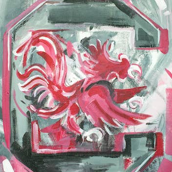 South Carolina Gamecocks "Classic Gamecocks" door Brandon Thomas | Ingelijst 12x16 op Fredrix Canvas Paneel voor wholesale door Brandon Art Co