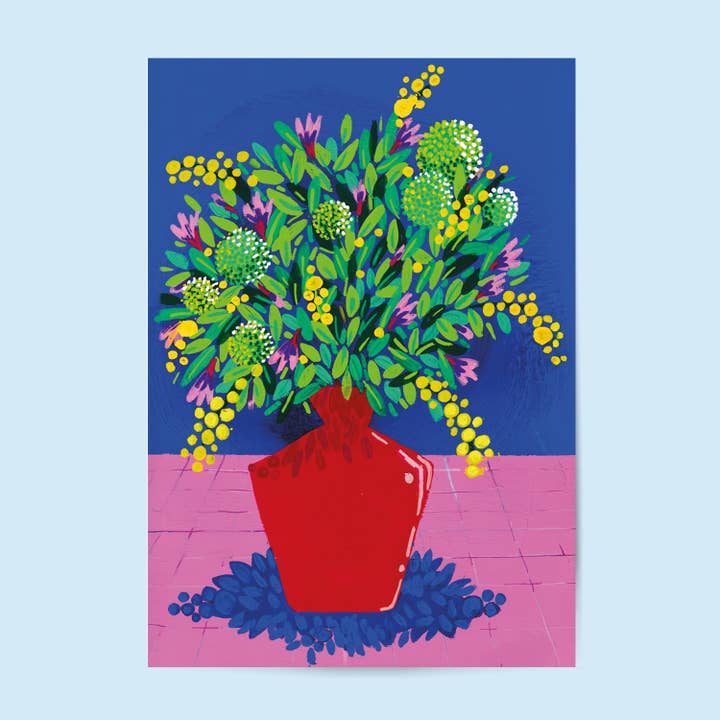 Kunsttryk - Mimosa og Rød Vase for engroshandel hos Hello couleur