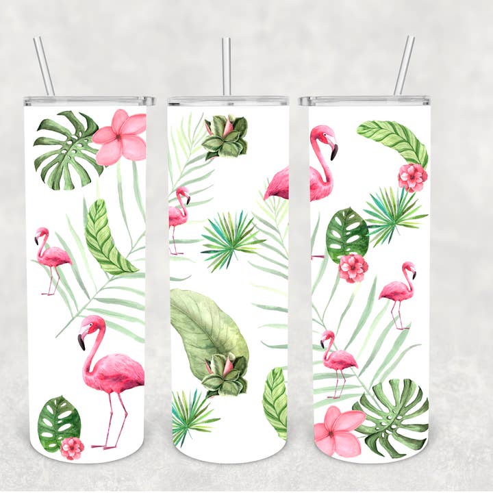 Flamingo and Leaves Tumbler for wholesale by The Potted Oasis